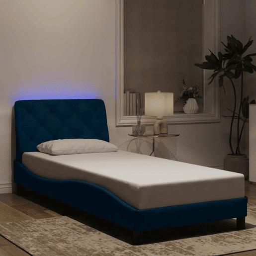 Estrutura de cama de solteiro para adultos com LED 80x200 cm veludo azul