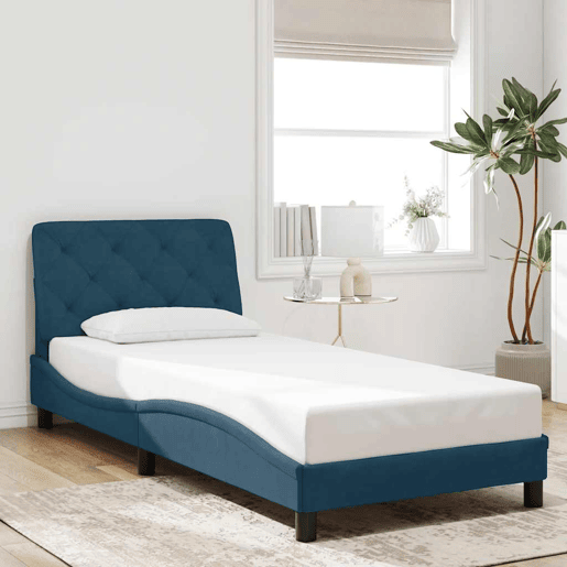 Estrutura de cama de solteiro para adultos com LED 80x200 cm veludo azul