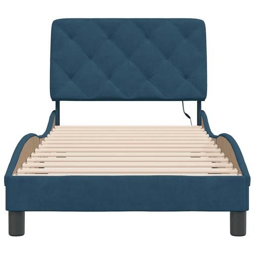 Estrutura de cama de solteiro para adultos com LED 80x200 cm veludo azul