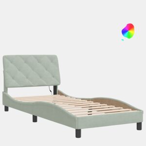 Estrutura de cama de solteiro simple com LED 80x200 cm veludo cinzento-claro