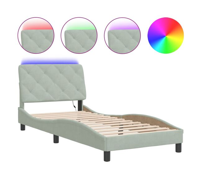 Estructura de cama individual para adultos con led terciopelo gris claro 80x200 cm