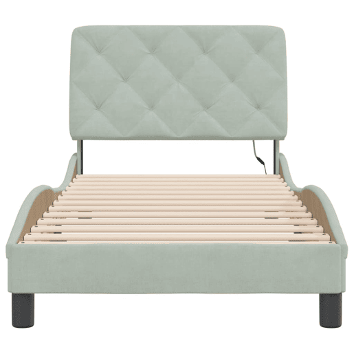 Estrutura de cama de solteiro simple com LED 80x200 cm veludo cinzento-claro