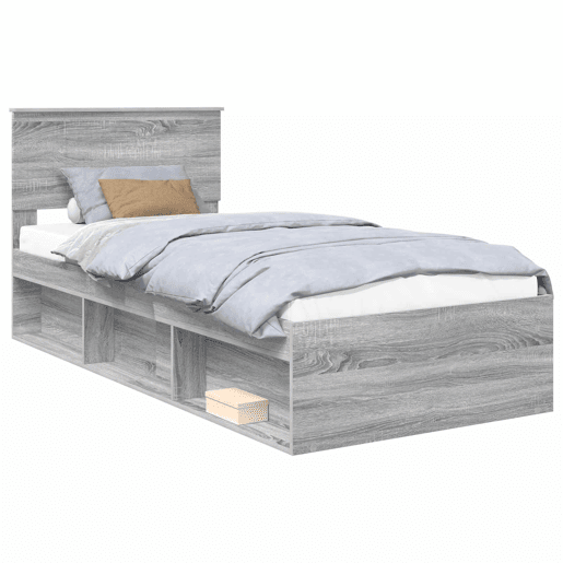 Estrutura de cama de solteiro com cabeceira - Cinza Sonoma 90 x 200 cm
