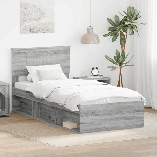 Estrutura de cama de solteiro com cabeceira - Cinza Sonoma 90 x 200 cm