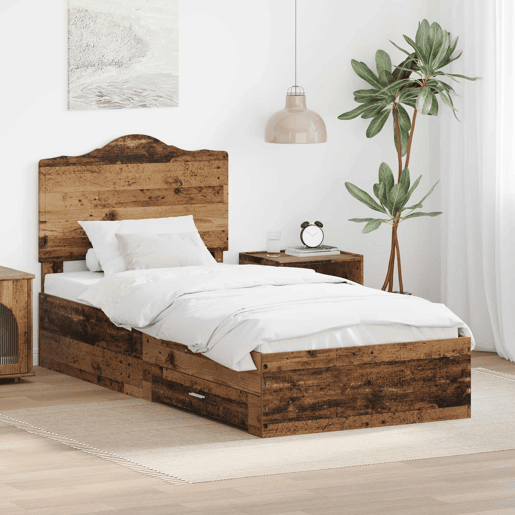 Estrutura de cama de solteiro para adultos Madeira antiga 90 x 190 cm Madeira processada