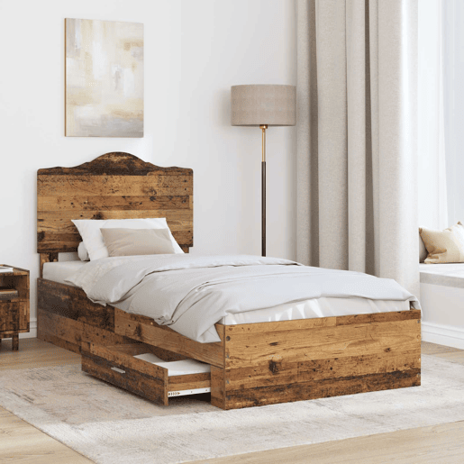 Estrutura de cama de solteiro para adultos Madeira antiga 90 x 190 cm Madeira processada