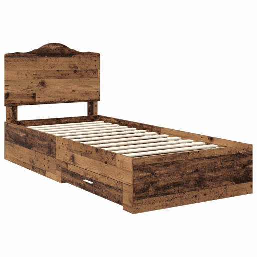 Estrutura de cama de solteiro para adultos Madeira antiga 90 x 190 cm Madeira processada