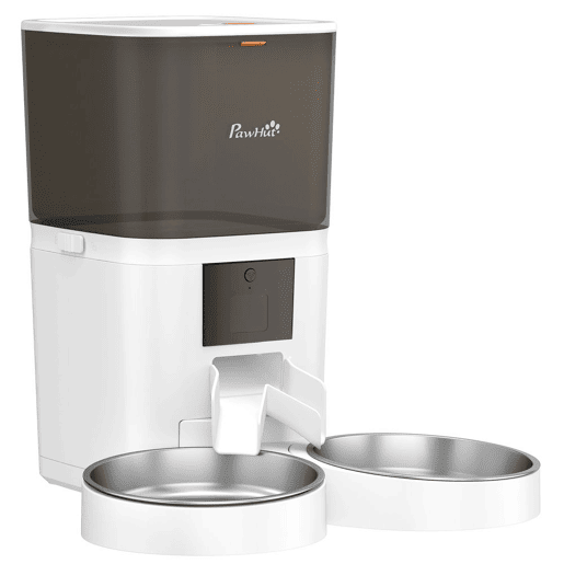 PawHut Comedouro Automático 6L WiFi 2.4G, Dispensador de Ração para Gatos e Cães com Controlo por App, 2 Tigelas, 1-10 Refeições por Dia, Gravador de Voz 10s, 2 Fontes de Alimentação, Fácil de Limpar