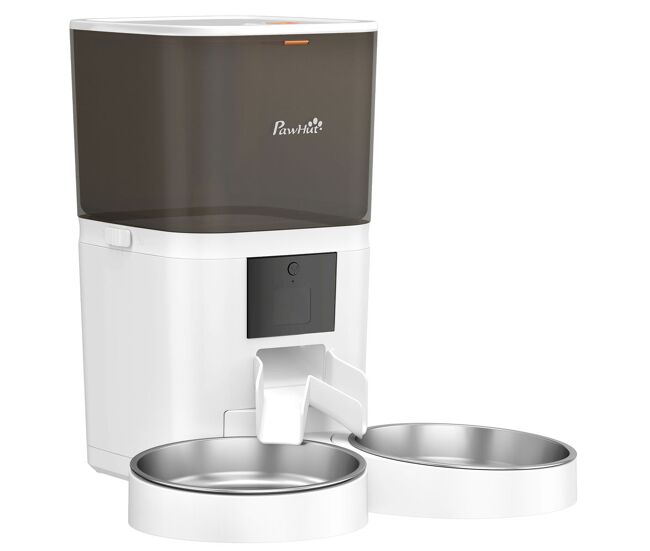 Pawhut comedero automático 6l wifi 2.4g, dispensador de comida para gatos y perros con control app, 2 cuencos, 1-10 comidas al día, grabadora voz 10s,