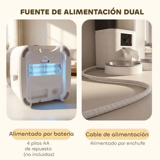 PawHut Comedouro Automático 6L WiFi 2.4G, Dispensador de Ração para Gatos e Cães com Controlo por App, 2 Tigelas, 1-10 Refeições por Dia, Gravador de Voz 10s, 2 Fontes de Alimentação, Fácil de Limpar