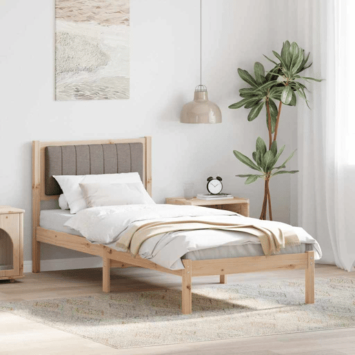 Estrutura de cama de solteiro Design com Cabeceira Estofada Cinzento-acastanhado
