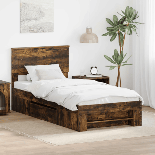 Estrutura de cama de solteiro para adultos com cabeceira Carvalho Defumado 90 x 200 cm Estrutura de cama de solteiro para adultos com cabeceira Carvalho Defumado 90 x 200 cm