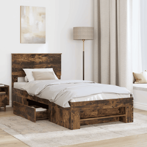 Estrutura de cama de solteiro para adultos com cabeceira Carvalho Defumado 90 x 200 cm Estrutura de cama de solteiro para adultos com cabeceira Carvalho Defumado 90 x 200 cm