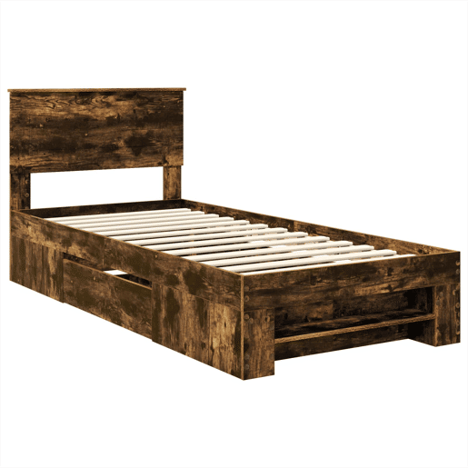 Estrutura de cama de solteiro para adultos com cabeceira Carvalho Defumado 90 x 200 cm Estrutura de cama de solteiro para adultos com cabeceira Carvalho Defumado 90 x 200 cm