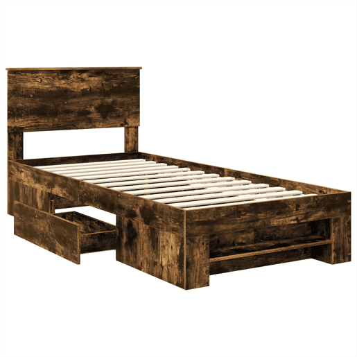 Estrutura de cama de solteiro para adultos com cabeceira Carvalho Defumado 90 x 200 cm Estrutura de cama de solteiro para adultos com cabeceira Carvalho Defumado 90 x 200 cm