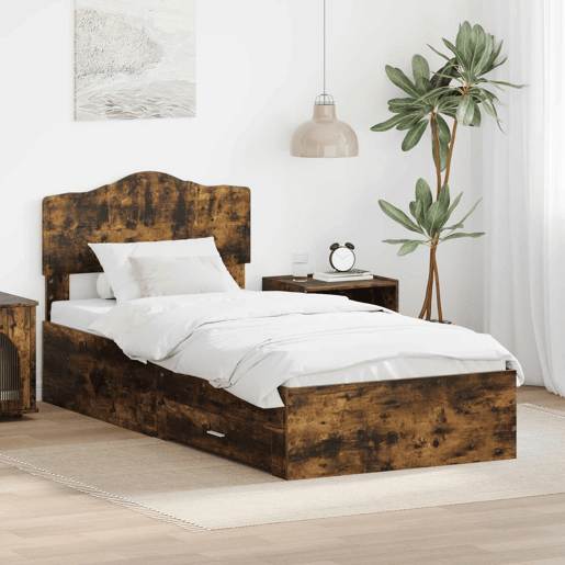 Estrutura de cama de solteiro para adultos com cabeceira Carvalho Defumado 90 x 190 cm