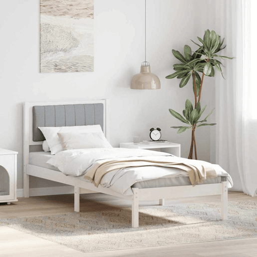 Estrutura de cama de solteiro simple com Cabeceira Estofada Cinzento-claro