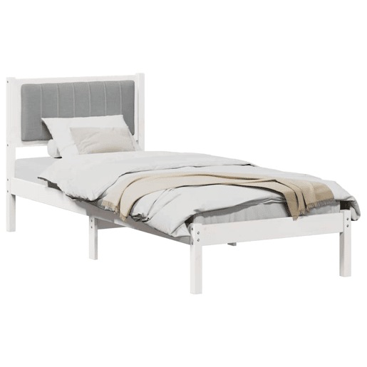 Estrutura de cama de solteiro simple com Cabeceira Estofada Cinzento-claro