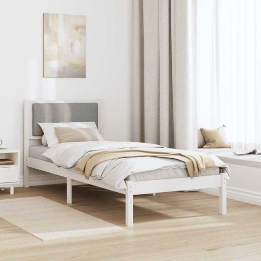 Estrutura de cama de solteiro simple com Cabeceira Estofada Cinzento-claro