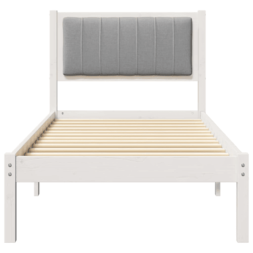 Estrutura de cama de solteiro simple com Cabeceira Estofada Cinzento-claro