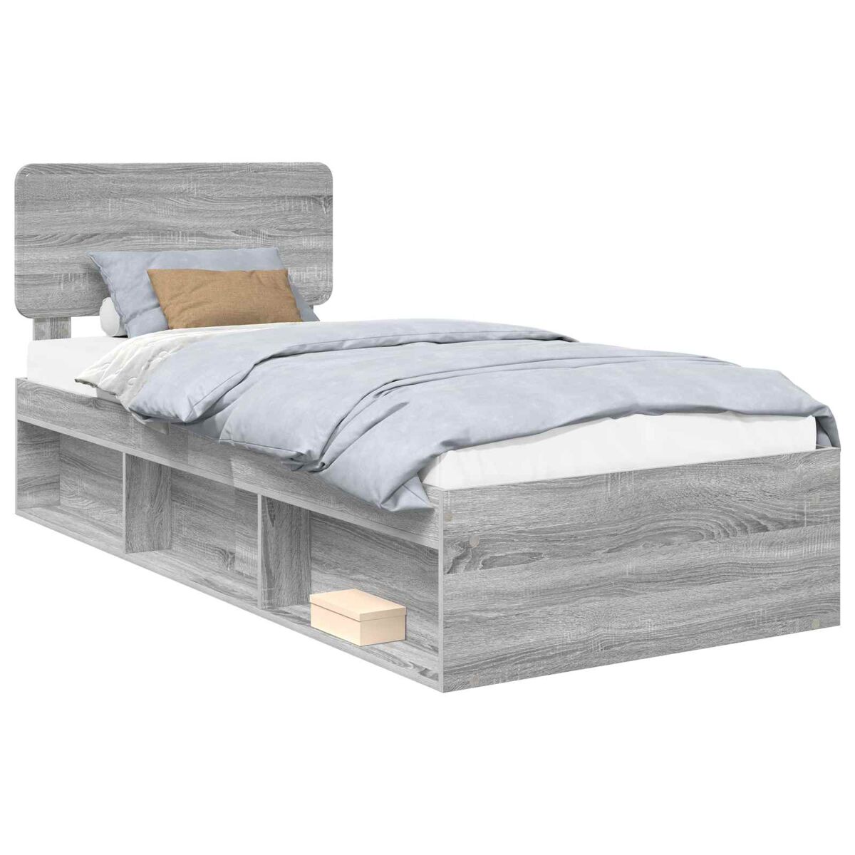 Estructura de cama individual para adultos 93x206 Roble/ Gris