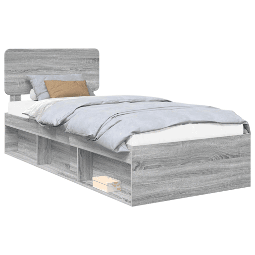 Estrutura de cama de solteiro com cabeceira - Cinza Sonoma 90 x 200 cm