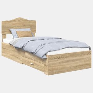 Estrutura de cama de solteiro moderno com cabeceira - Carvalho Sonoma 90 x 190 cm
