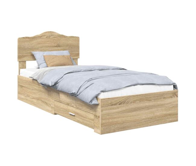 Estructura de cama simple para adultos con cabecera - roble sonoma 90 x 190 cm