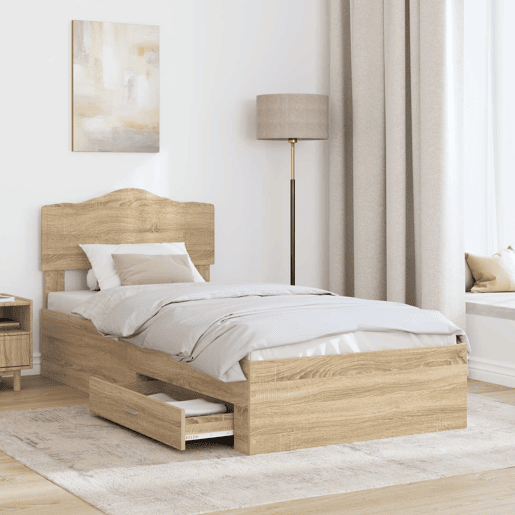 Estrutura de cama de solteiro moderno com cabeceira - Carvalho Sonoma 90 x 190 cm