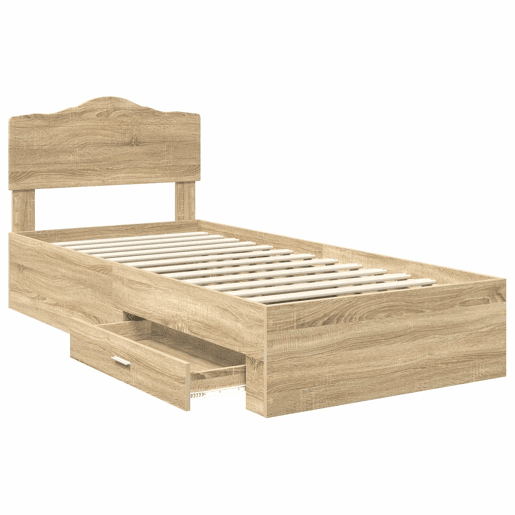 Estrutura de cama de solteiro moderno com cabeceira - Carvalho Sonoma 90 x 190 cm