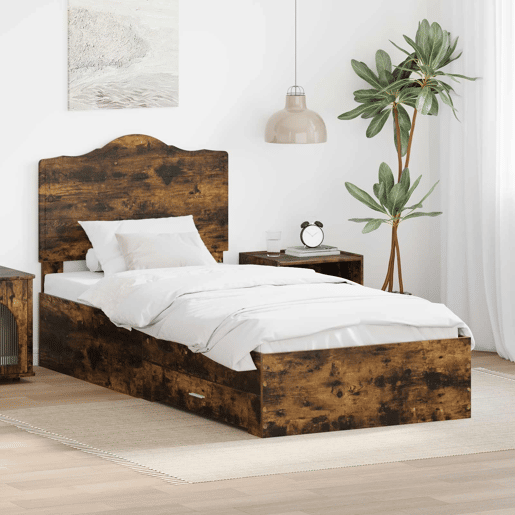 Estrutura de cama de solteiro para adultos com cabeceira Carvalho Defumado 90 x 190 cm