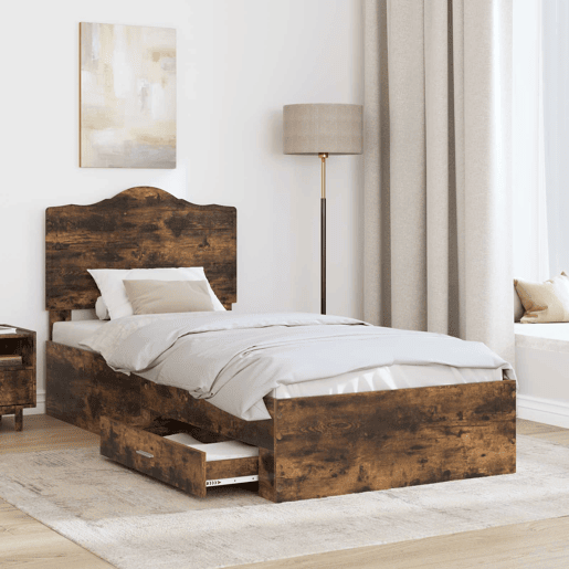 Estrutura de cama de solteiro para adultos com cabeceira Carvalho Defumado 90 x 190 cm
