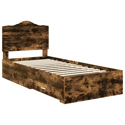 Estrutura de cama de solteiro para adultos com cabeceira Carvalho Defumado 90 x 190 cm