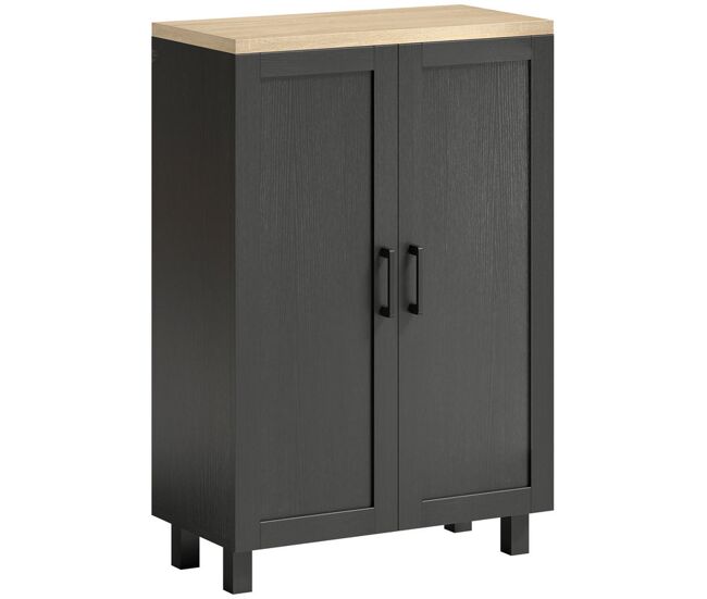 Homcom aparador de 2 puertas, aparador de salón estrecho, armario de cocina con estante ajustable, para cocina, entrada, dormitorio, 60x30x90 cm, negro