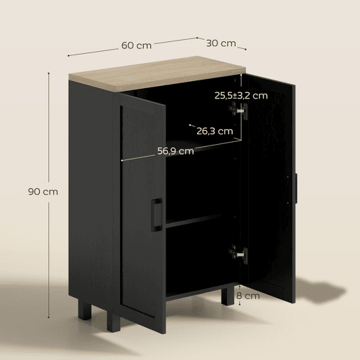HOMCOM Aparador Estreito de 2 Portas, Armário de Cozinha com Prateleira Ajustável para Sala, Entrada ou Quarto, 60x30x90 cm, Preto