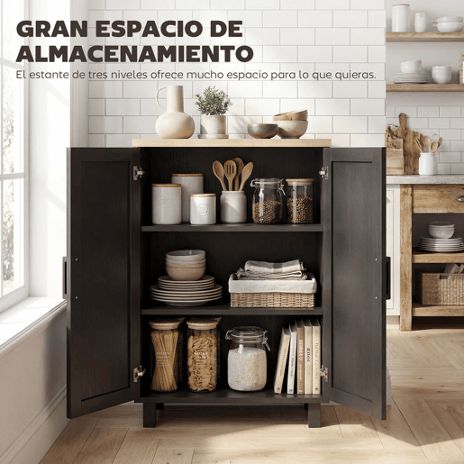 HOMCOM Aparador Estreito de 2 Portas, Armário de Cozinha com Prateleira Ajustável para Sala, Entrada ou Quarto, 60x30x90 cm, Preto