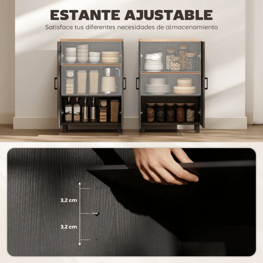 HOMCOM Aparador Estreito de 2 Portas, Armário de Cozinha com Prateleira Ajustável para Sala, Entrada ou Quarto, 60x30x90 cm, Preto