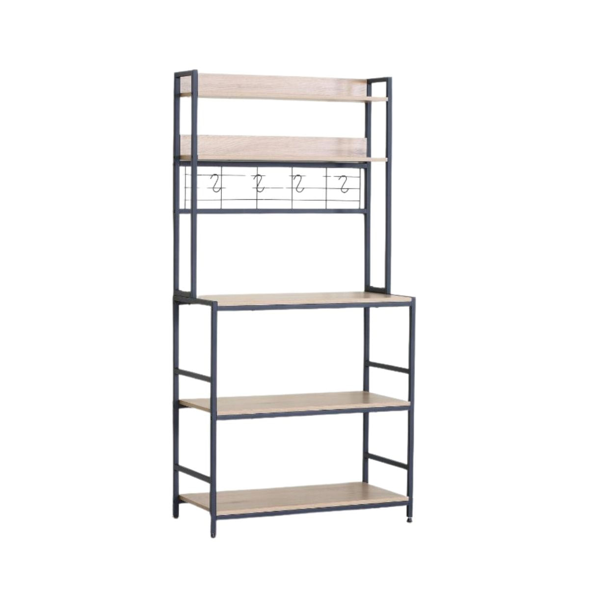 Mueble auxiliar vértice con ganchos y estantes negro/natural 171x84x40 cm