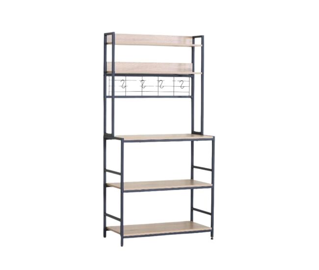 Mueble auxiliar vértice con ganchos y estantes negro/natural 171x84x40 cm