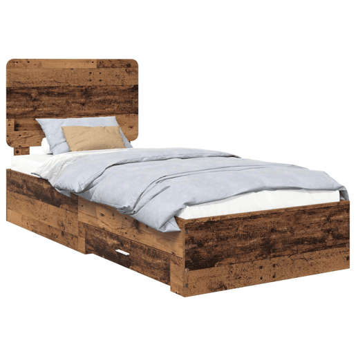 Estrutura de cama de solteiro para adultos Madeira antiga 90 x 190 cm Madeira processada
