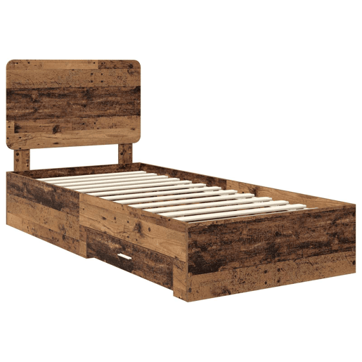 Estrutura de cama de solteiro para adultos Madeira antiga 90 x 190 cm Madeira processada