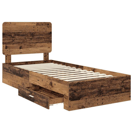 Estrutura de cama de solteiro para adultos Madeira antiga 90 x 190 cm Madeira processada