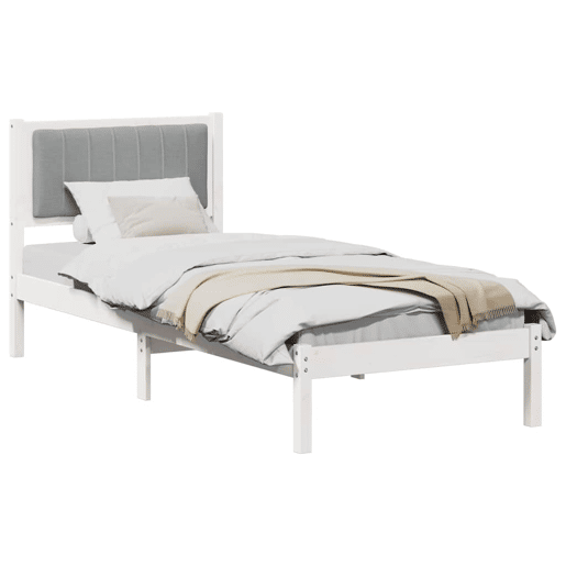 Estrutura de cama de solteiro simple com Cabeceira Estofada Cinzento-claro