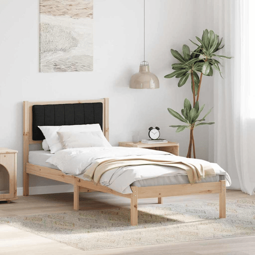 Estrutura de cama de solteiro para adultos com Cabeceira Estofada Preto 75 x 190 cm