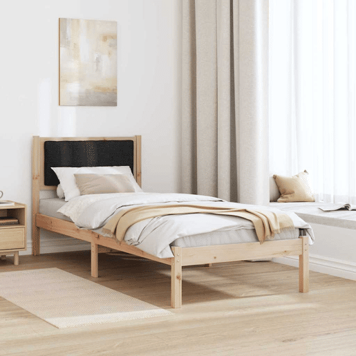 Estrutura de cama de solteiro para adultos com Cabeceira Estofada Preto 75 x 190 cm