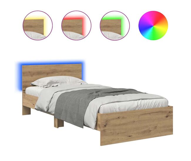 Estructura de cama simple para adultos con cabecera - roble artesanal 90 x 190 cm