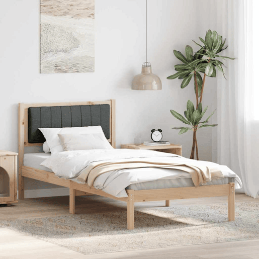 Estrutura de cama de solteiro para adultos com Cabeceira Estofada Cinza Escuro
