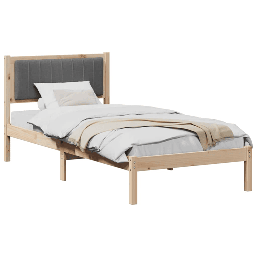 Estrutura de cama de solteiro para adultos com Cabeceira Estofada Cinza Escuro