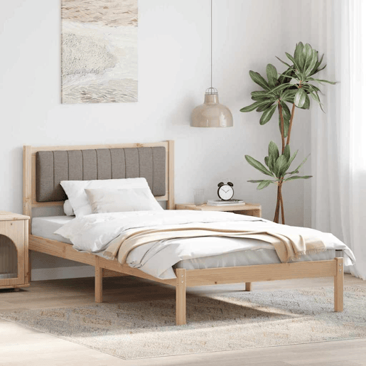 Estrutura de cama de solteiro para adultos com Cabeceira - Estofada Cinzento-acastanhado