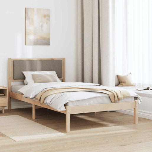 Estrutura de cama de solteiro para adultos com Cabeceira - Estofada Cinzento-acastanhado
